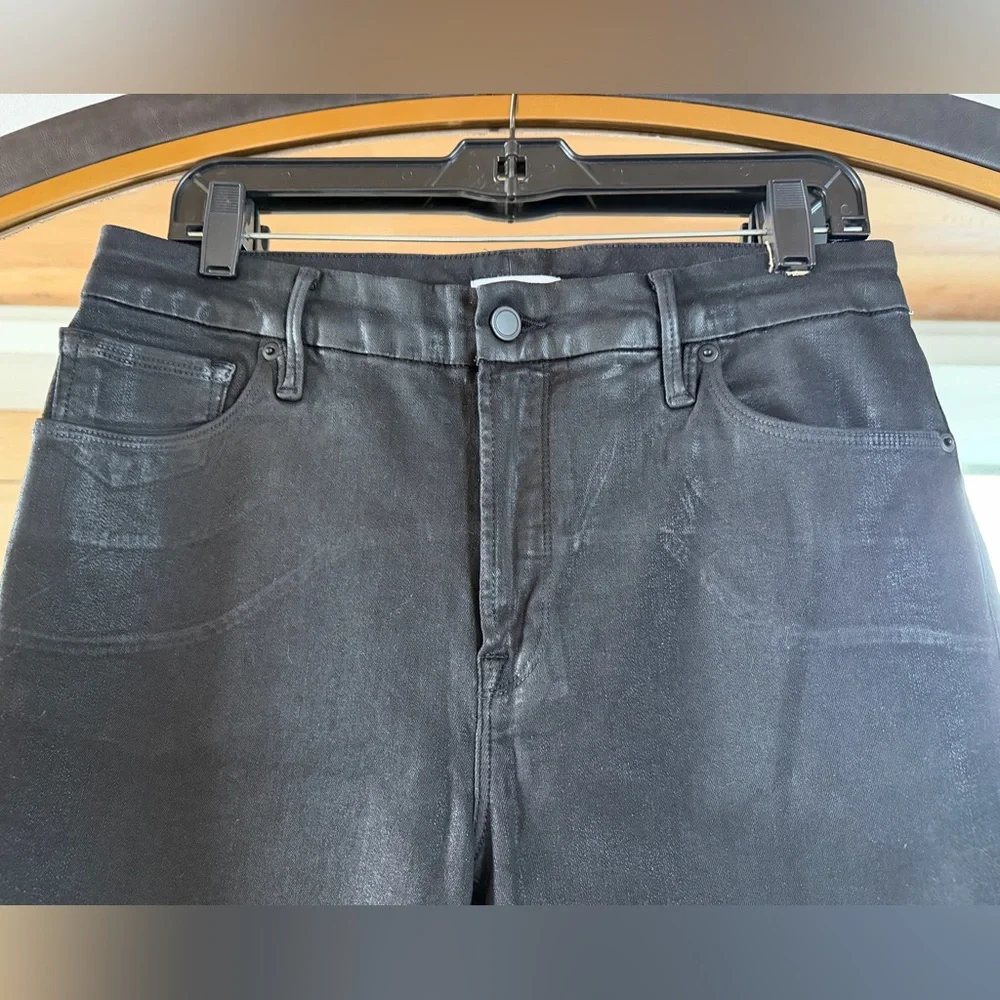 Good American Good Straight Coated Black Jeans Size 12 (Waist 31) (leather look) - Picture 7 of 14